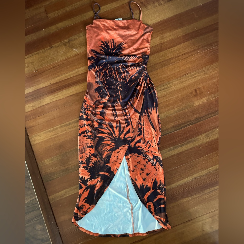 Urban Outfitters rust colored velvet palm dress